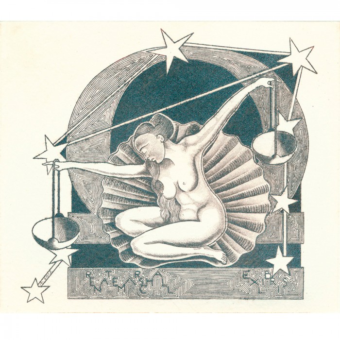 Ex libris dedicato a Renate Marschall - La nascita di Venere