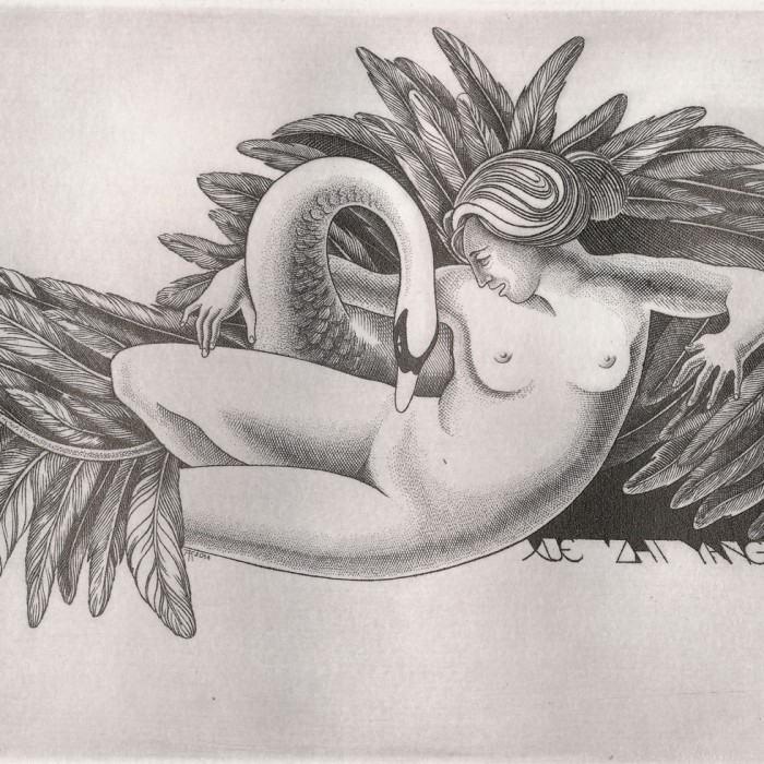 Ex libris dedicato a Xue Zai Yang - Leda e il cigno